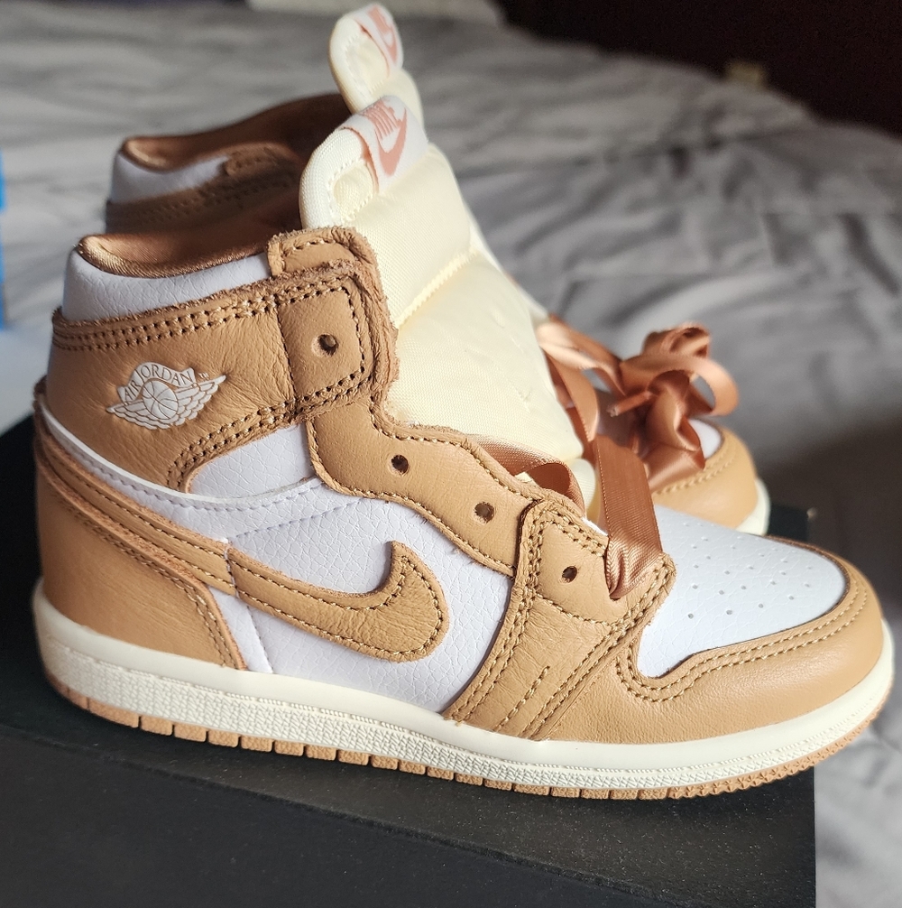 Jordan Kids Tan and White High-Top Sneakers